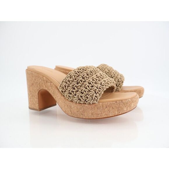 Vince Nicki Crochet Cork Sandal Womens Size 10 Tan Slide Platform Wedge Slip On - Picture 2 of 11